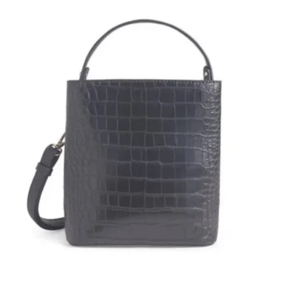 AOTA Elena Vegan Black Mock Croc Embossed Bucket Crossbody Bag Black NWT - Picture 8 of 8